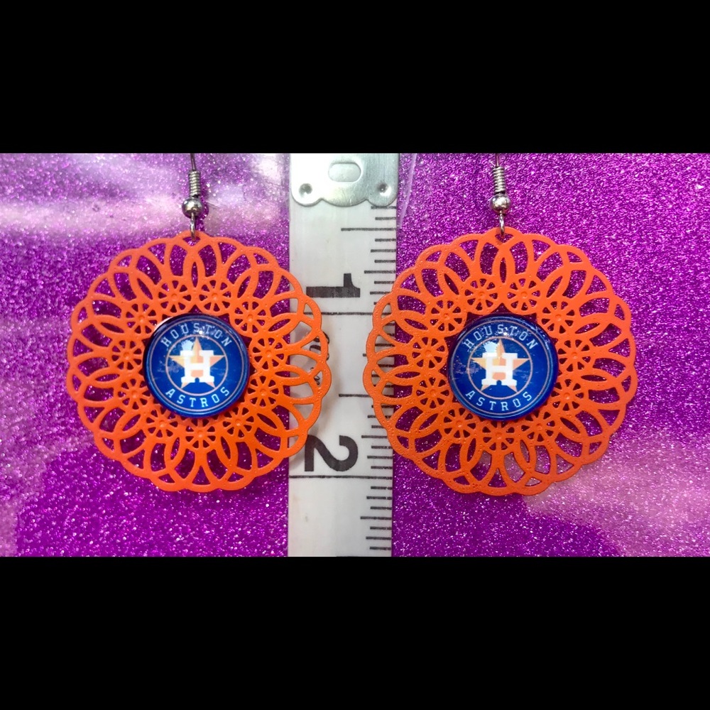 Wheeled Filigree Orange Houston Astros Earrings